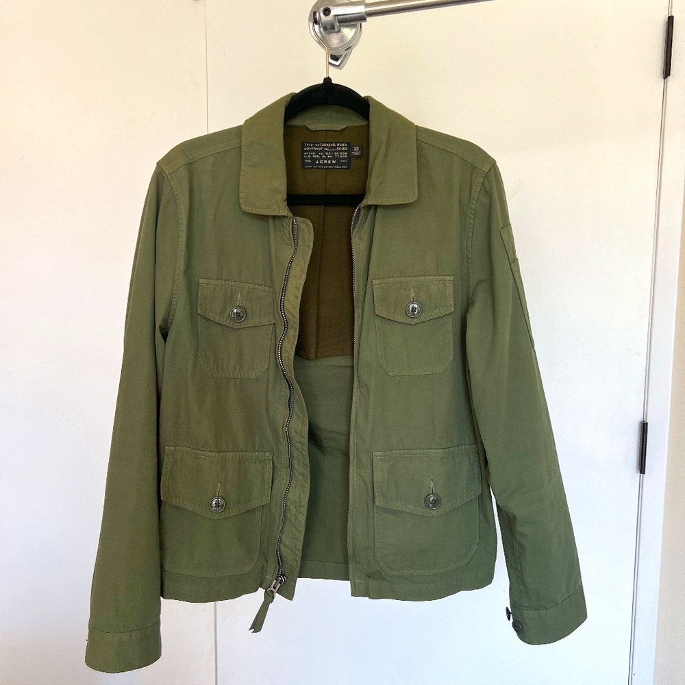 J Crew Military Jacket Mens Large Army Green Cargo Pockets Full Zip